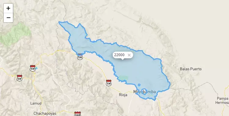Mapa de la zona del código postal 22000 en Yantalo, San Martín