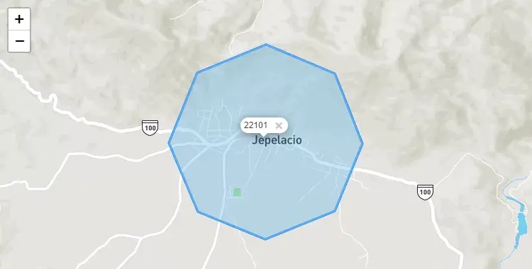 Mapa de la zona del código postal 22101 en Jepelacio, San Martín