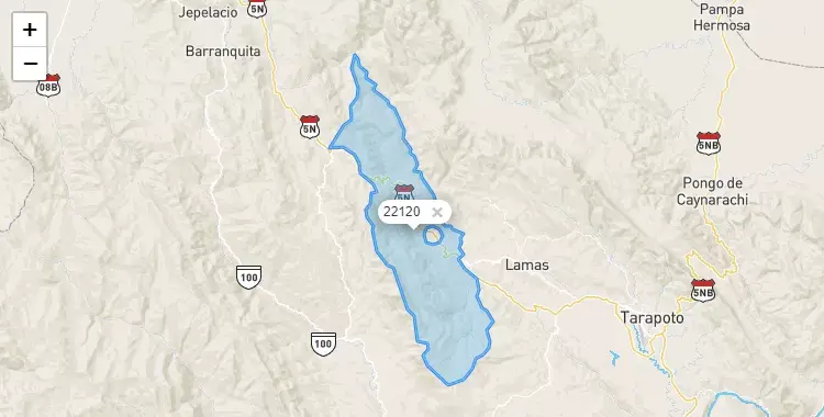 Mapa de la zona del código postal 22120 en Tabalosos, San Martín