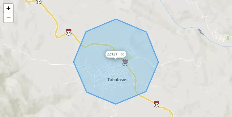 Mapa de la zona del código postal 22121 en Tabalosos, San Martín