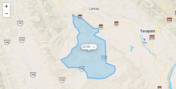 Mapa de la zona del código postal 22190 en Zapatero, San Martín