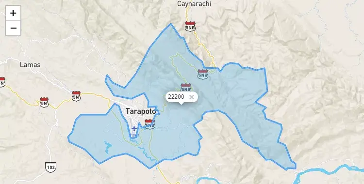 Mapa de la zona del código postal 22200 en La Banda de Shilcayo, San Martín