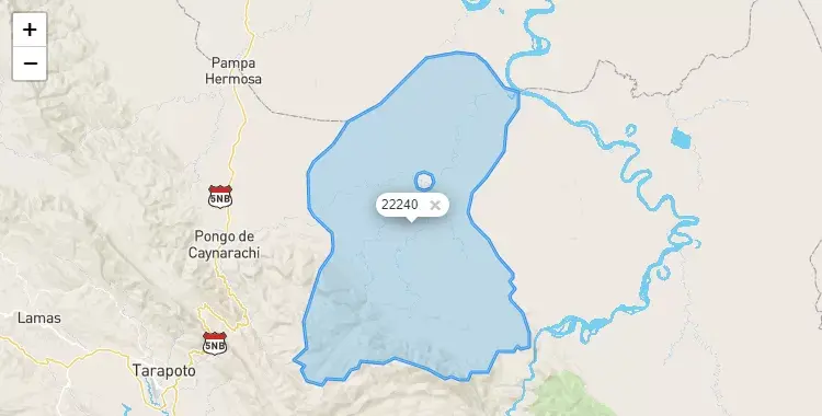 Mapa de la zona del código postal 22240 en Barranquita, San Martín