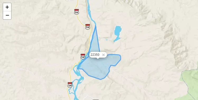 Mapa de la zona del código postal 22350 en Pilluana, San Martín
