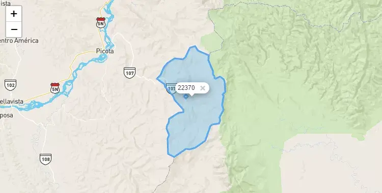Mapa de la zona del código postal 22370 en Shamboyacu, San Martín