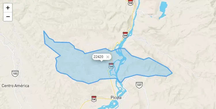 Mapa de la zona del código postal 22420 en Pucacaca, San Martín