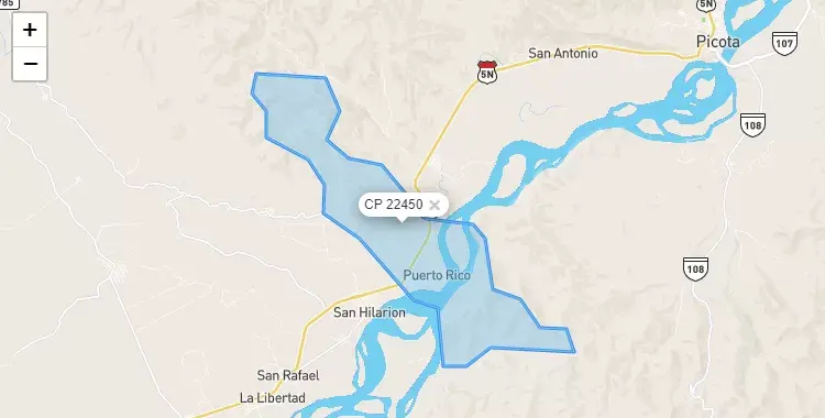 Mapa de la zona del código postal 22450 en San Cristobal, San Martín
