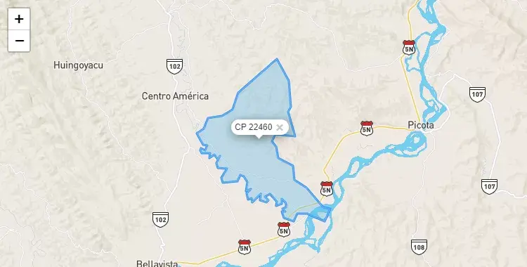 Mapa de la zona del código postal 22460 en San Hilarión, San Martín