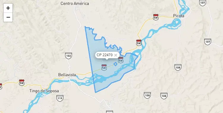 Mapa de la zona del código postal 22470 en San Rafael, San Martín