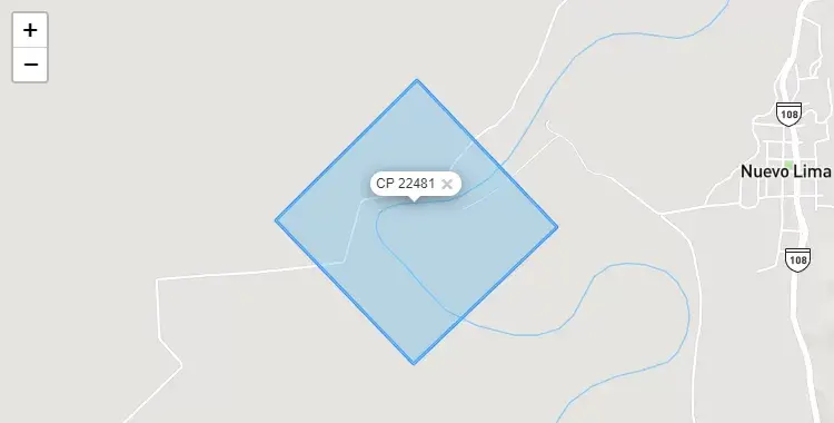 Mapa de la zona del código postal 22481 en Bajo Biavo, San Martín