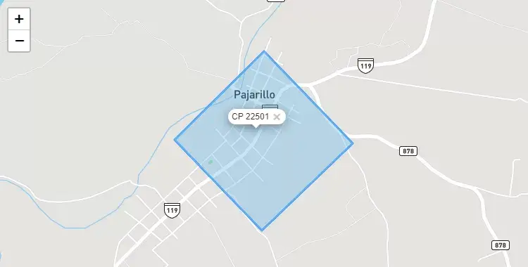 Mapa de la zona del código postal 22501 en Pajarillo, San Martín