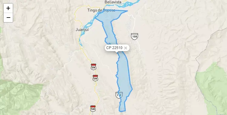 Mapa de la zona del código postal 22510 en Huallaga, San Martín