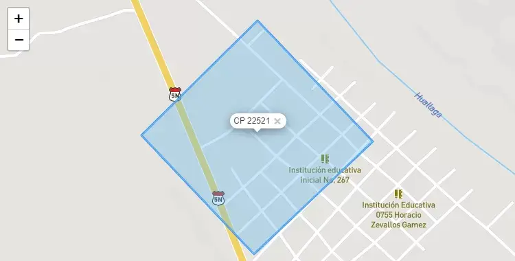 Mapa de la zona del código postal 22521 en Canpanilla, San Martín