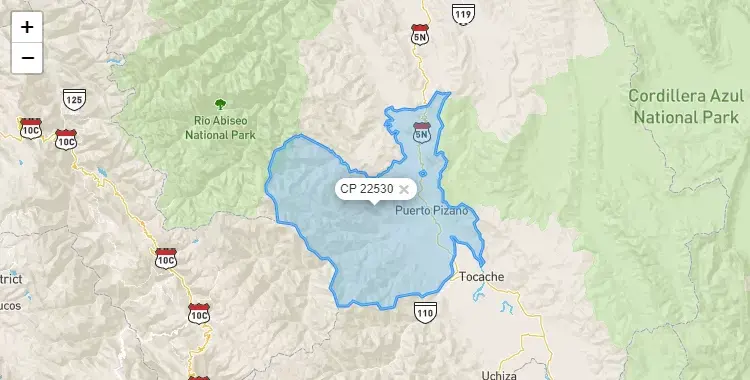 Mapa de la zona del código postal 22530 en Polvora, San Martín