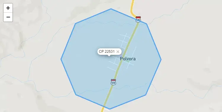 Mapa de la zona del código postal 22531 en Polvora, San Martín
