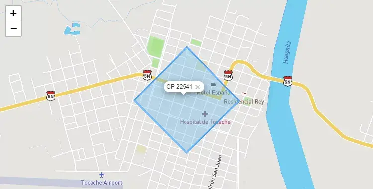 Mapa de Tocache, capital de la provincia de Tocache, San Martín