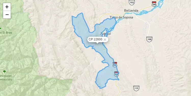 Mapa de la zona del código postal 22600 en Juanjui, San Martín
