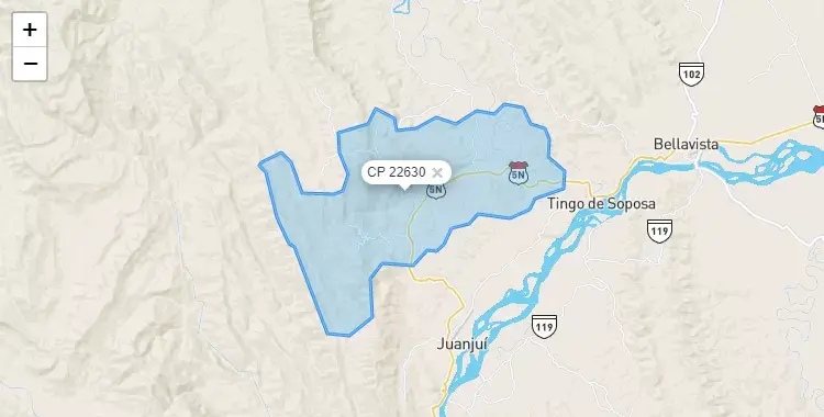 Mapa de la zona del código postal 22630 en Sacanche, San Martín