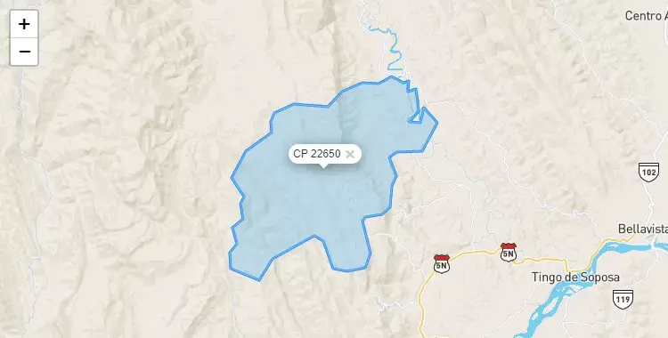 Mapa de la zona del código postal 22650 en Piscoyacu, San Martín