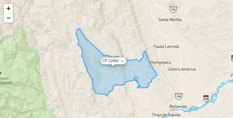 Mapa de la zona del código postal 22660 en Saposoa, San Martín