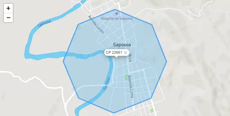 Mapa de la zona del código postal 22661 en Saposoa, San Martín