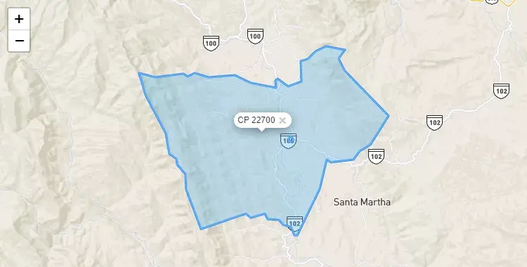 Mapa de la zona del código postal 22700 en San José de Sisa, San Martín