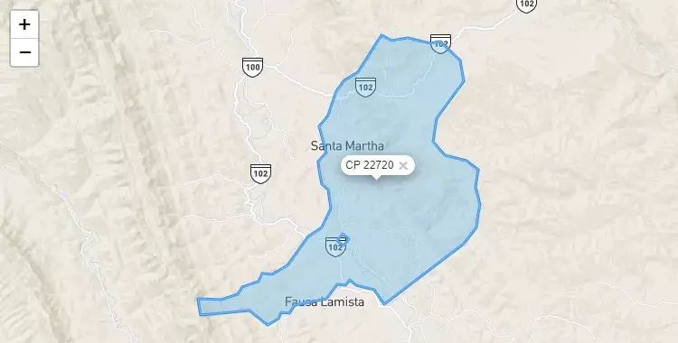 Mapa de la zona del código postal 22720 en Santa Rosa, San Martín