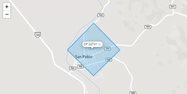 Mapa de la zona del código postal 22731 en San Pablo, San Martín