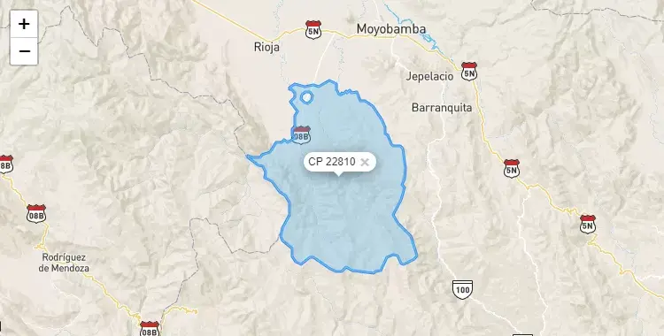 Mapa de la zona del código postal 22810 en Soritor, San Martín