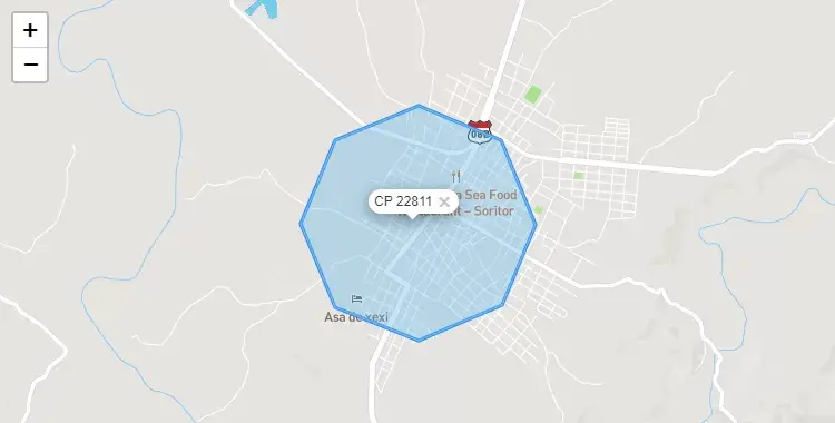 Mapa de la zona del código postal 22811 en Soritor, San Martín