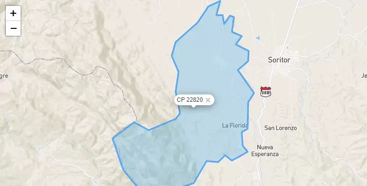 Mapa de la zona del código postal 22820 en Yorongos, San Martín