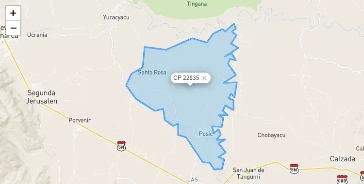Mapa de la zona del código postal 22835 en Posic, San Martín