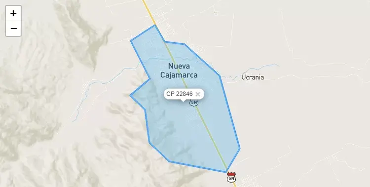 Mapa de la zona del código postal 22846 en Nueva Cajamarca, San Martín