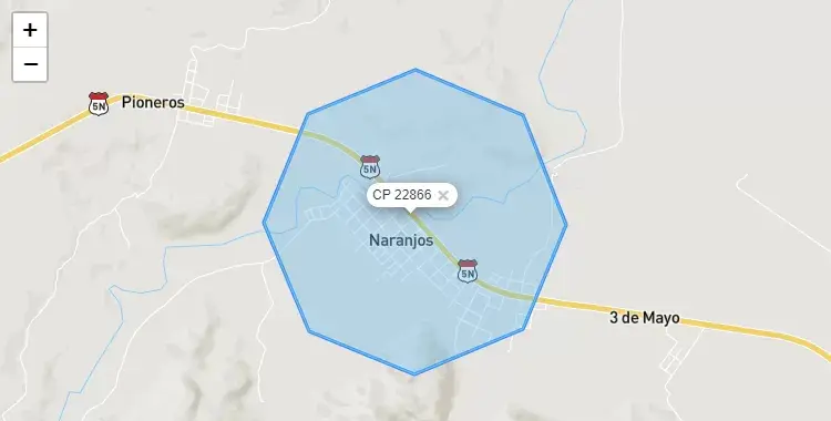 Mapa de la zona del código postal 22866 en Pardo Miguel, San Martín