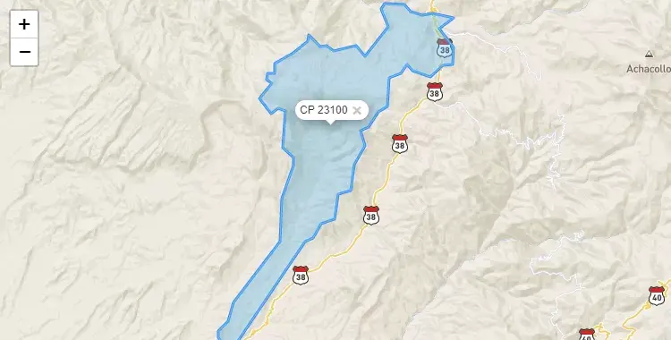 Mapa de la zona del código postal 23100 en Estique Pampa, Tacna