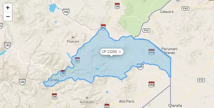 Mapa de Tarata, capital de la provincia de Tarata, Tacna