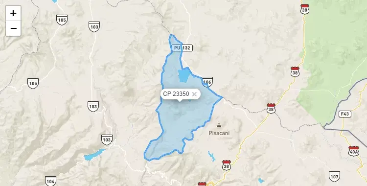 Mapa de la zona del código postal 23350 en Susapaya, Tacna