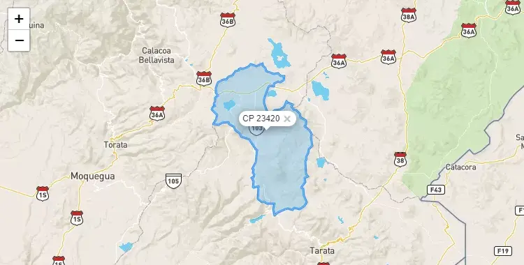 Mapa de Candarave, capital de la provincia de Candarave, Tacna