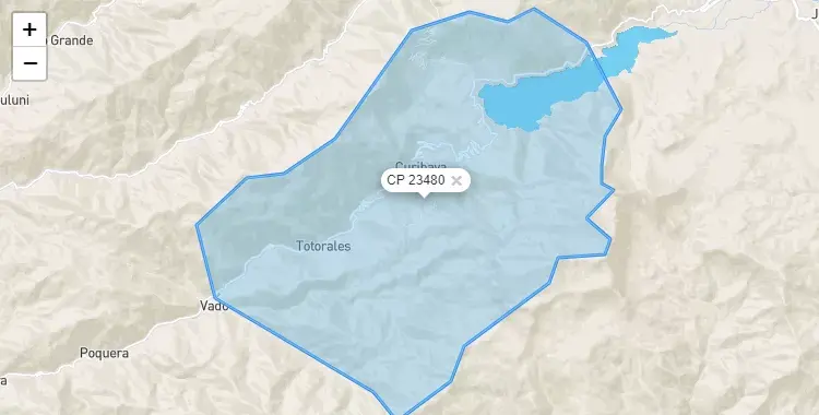 Mapa de la zona del código postal 23480 en Curibaya, Tacna