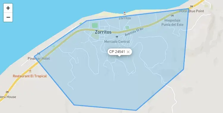 Mapa de la zona del código postal 24541 en Zorritos, Tumbes