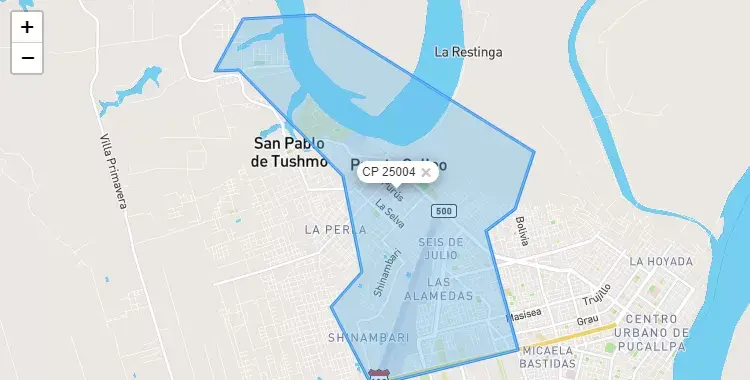 Mapa de la zona del código postal 25004 en Callería, Ucayali