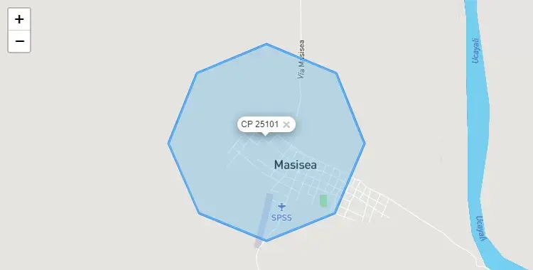 Mapa de la zona del código postal 25101 en Masisea, Ucayali