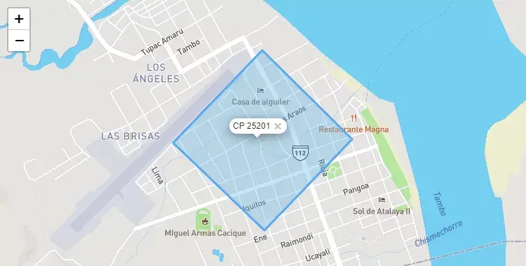 Mapa de la zona del código postal 25201 en Raymondi, Ucayali