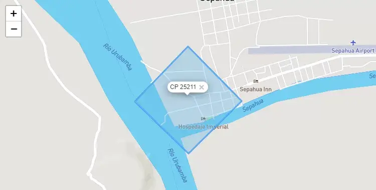 Mapa de la zona del código postal 25211 en Sepahua, Ucayali
