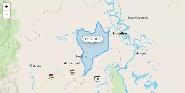 Mapa de la zona del código postal 25500 en Campoverde, Ucayali