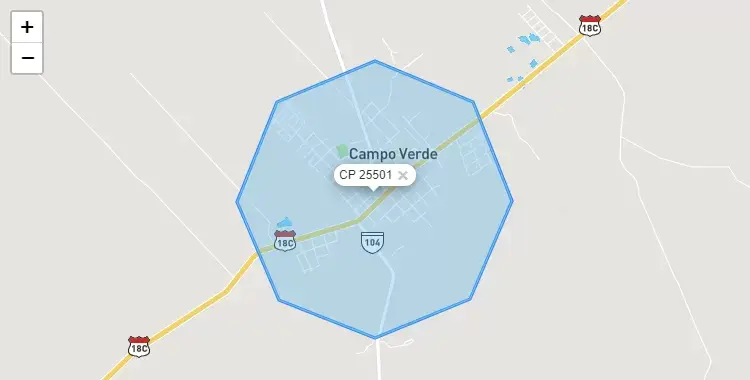 Mapa de la zona del código postal 25501 en Campoverde, Ucayali