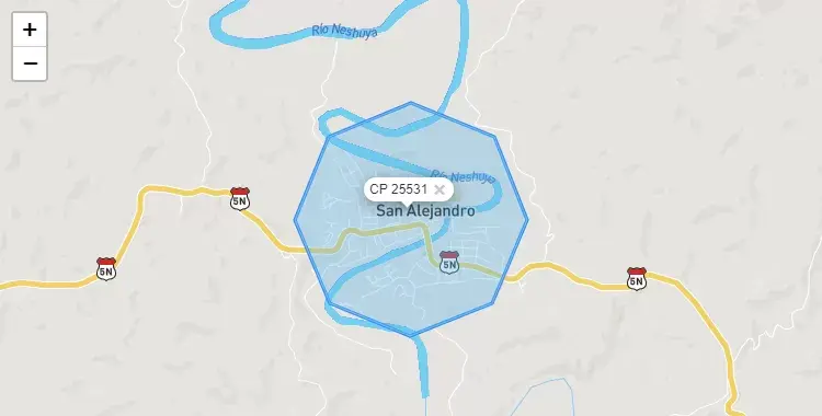Mapa de la zona del código postal 25531 en Irazola, Ucayali