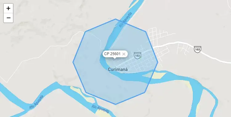 Mapa de la zona del código postal 25601 en Curimana, Ucayali