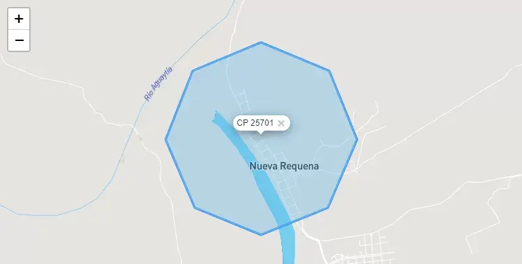 Mapa de la zona del código postal 25701 en Nueva Requena, Ucayali